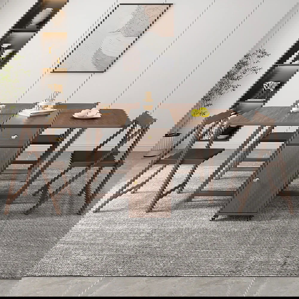 Ultic 5-Piece Modern 1502mm Rectangle Dining Table Set Ash Wood Foldable Walnut - 