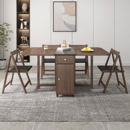 Ultic 5-Piece Modern 1502mm Rectangle Dining Table Set Ash Wood Foldable Walnut - 