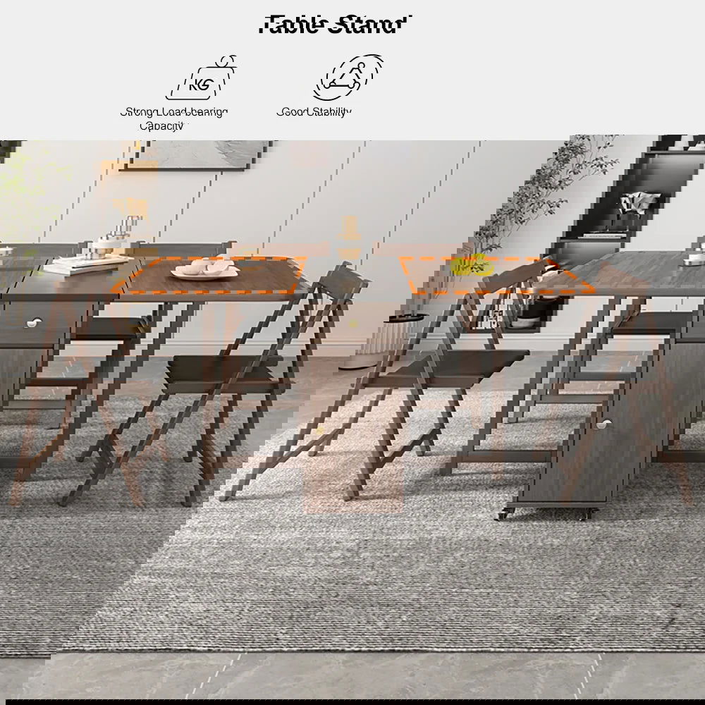 Ultic 5-Piece Modern 1502mm Rectangle Dining Table Set Ash Wood Foldable Walnut - 