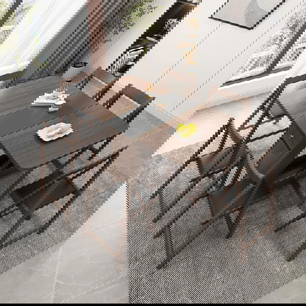 Ultic 5-Piece Modern 1502mm Rectangle Dining Table Set Ash Wood Foldable Walnut - Homary