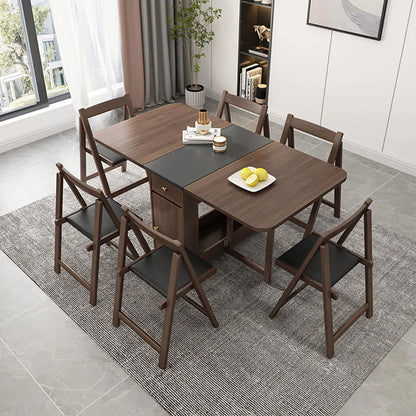 Ultic 5-Piece Modern 1502mm Rectangle Dining Table Set Ash Wood Foldable Walnut - Homary