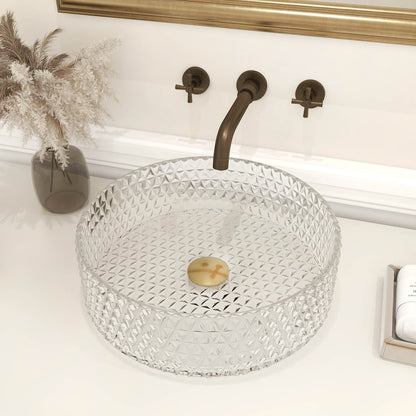 Vessel Transparent Diamond Shaped Crystal Glass Bathroom Wash Sink - 