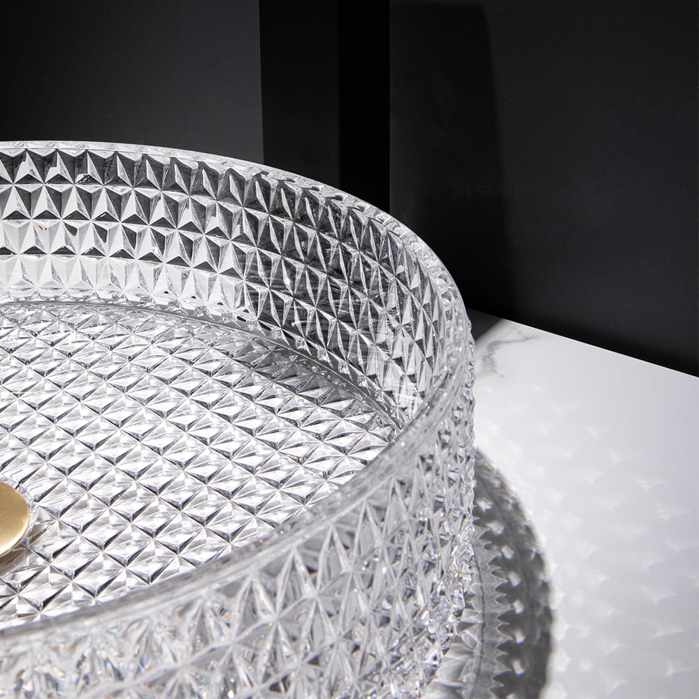 Vessel Transparent Diamond Shaped Crystal Glass Bathroom Wash Sink - 