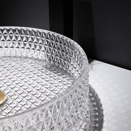 Vessel Transparent Diamond Shaped Crystal Glass Bathroom Wash Sink - 