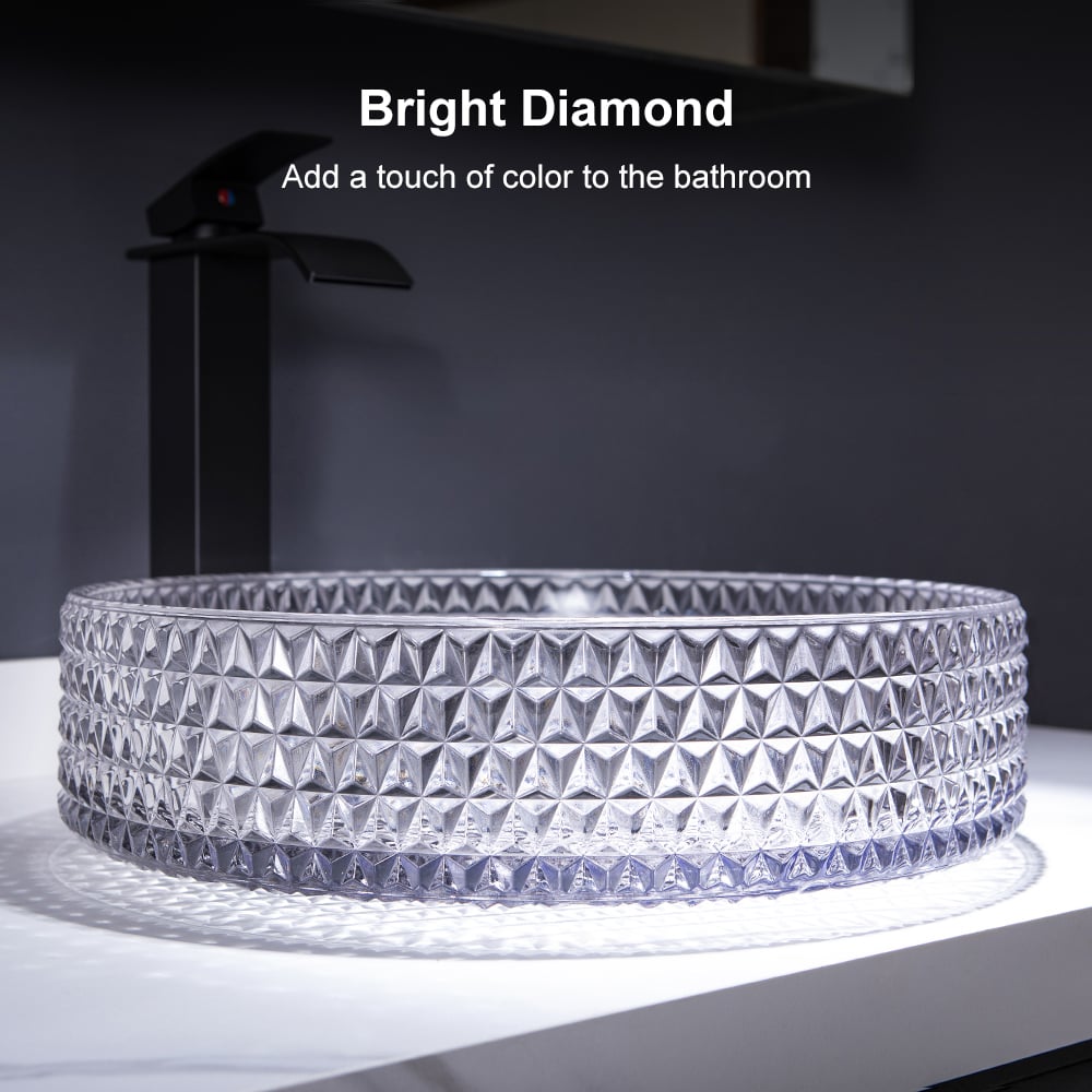 Vessel Transparent Diamond Shaped Crystal Glass Bathroom Wash Sink - 
