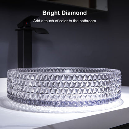 Vessel Transparent Diamond Shaped Crystal Glass Bathroom Wash Sink - 