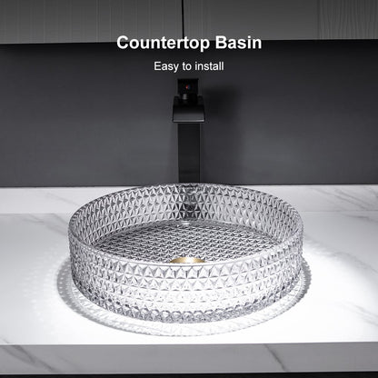 Vessel Transparent Diamond Shaped Crystal Glass Bathroom Wash Sink - 
