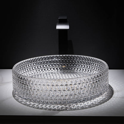Vessel Transparent Diamond Shaped Crystal Glass Bathroom Wash Sink - 