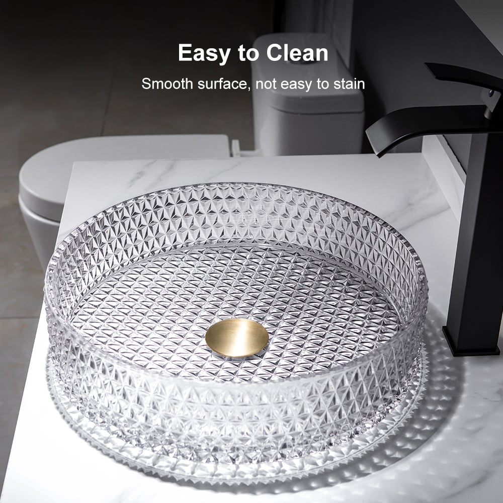 Vessel Transparent Diamond Shaped Crystal Glass Bathroom Wash Sink - 