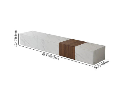 Vewal Modern Wood Block TV Stand Marble & Walnut Veneer in White with 4 Drawers - 