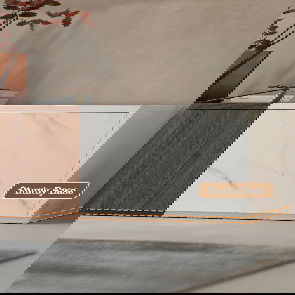 Vewal Modern Wood Block TV Stand Marble & Walnut Veneer in White with 4 Drawers - 