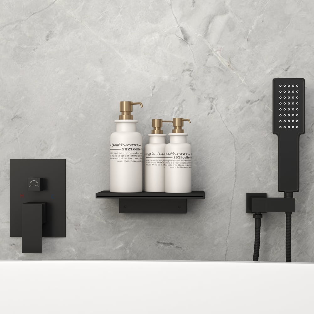 Wall Mount Bath Tap Solid Brass Single Lever Handle in Black - 