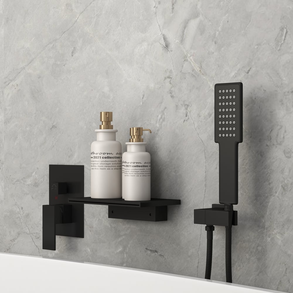 Wall Mount Bath Tap Solid Brass Single Lever Handle in Black - 