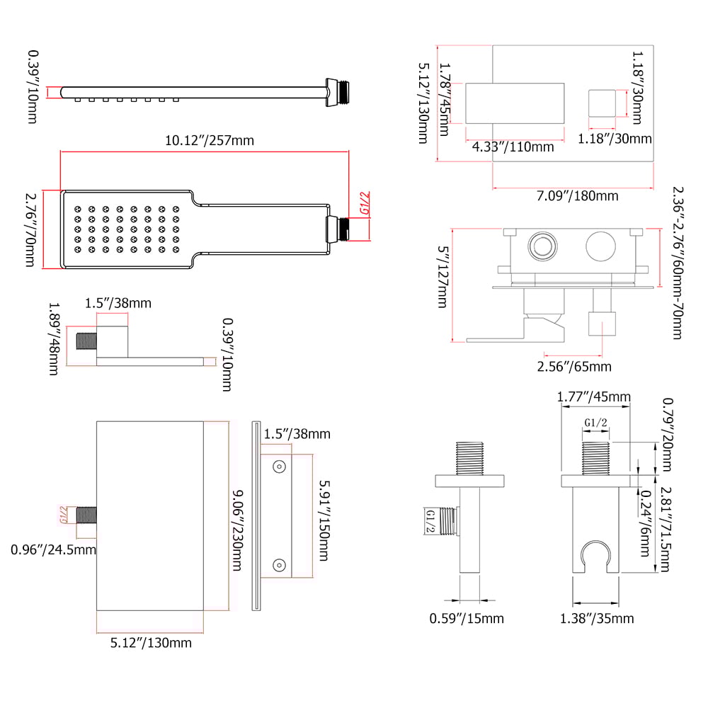 Wall Mount Bath Tap Solid Brass Single Lever Handle in Black - 