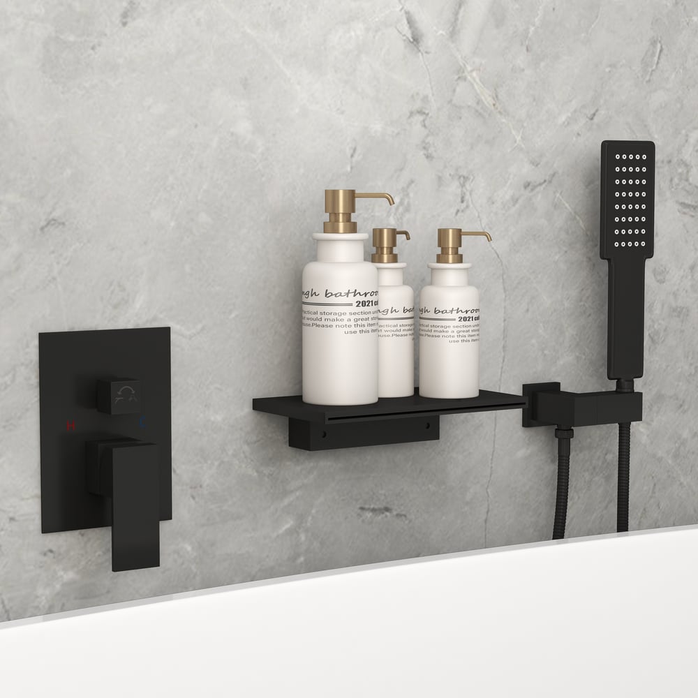 Wall Mount Bath Tap Solid Brass Single Lever Handle in Black - Homary