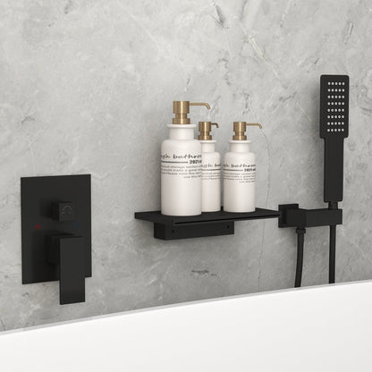 Wall Mount Bath Tap Solid Brass Single Lever Handle in Black - Homary