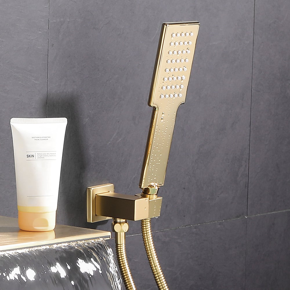 Wall Mount Bath Tap Solid Brass Single Lever Handle in Brushed Gold - Homary