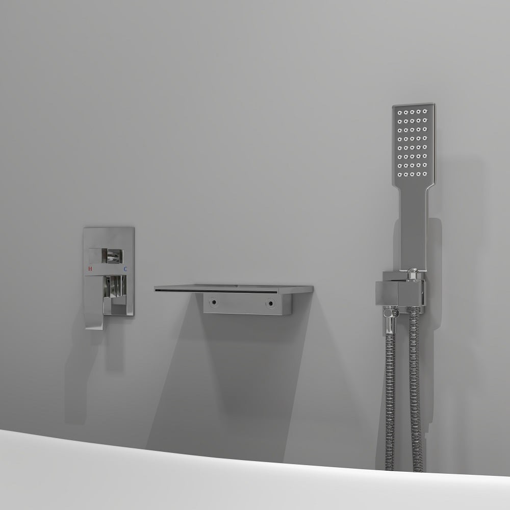 Wall Mount Bath Tap Solid Brass Single Lever Handle in Chrome - 