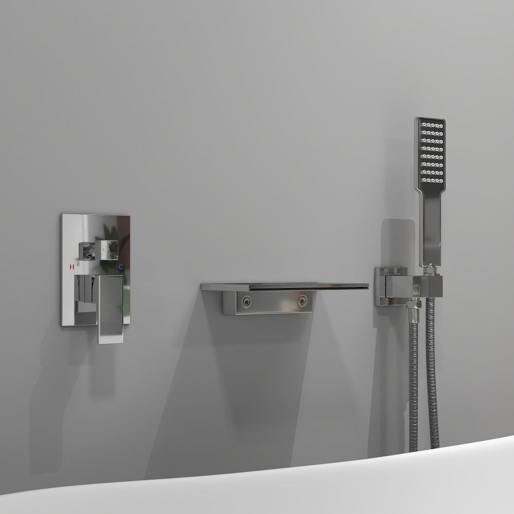 Wall Mount Bath Tap Solid Brass Single Lever Handle in Chrome - 