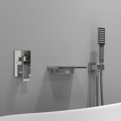 Wall Mount Bath Tap Solid Brass Single Lever Handle in Chrome - 