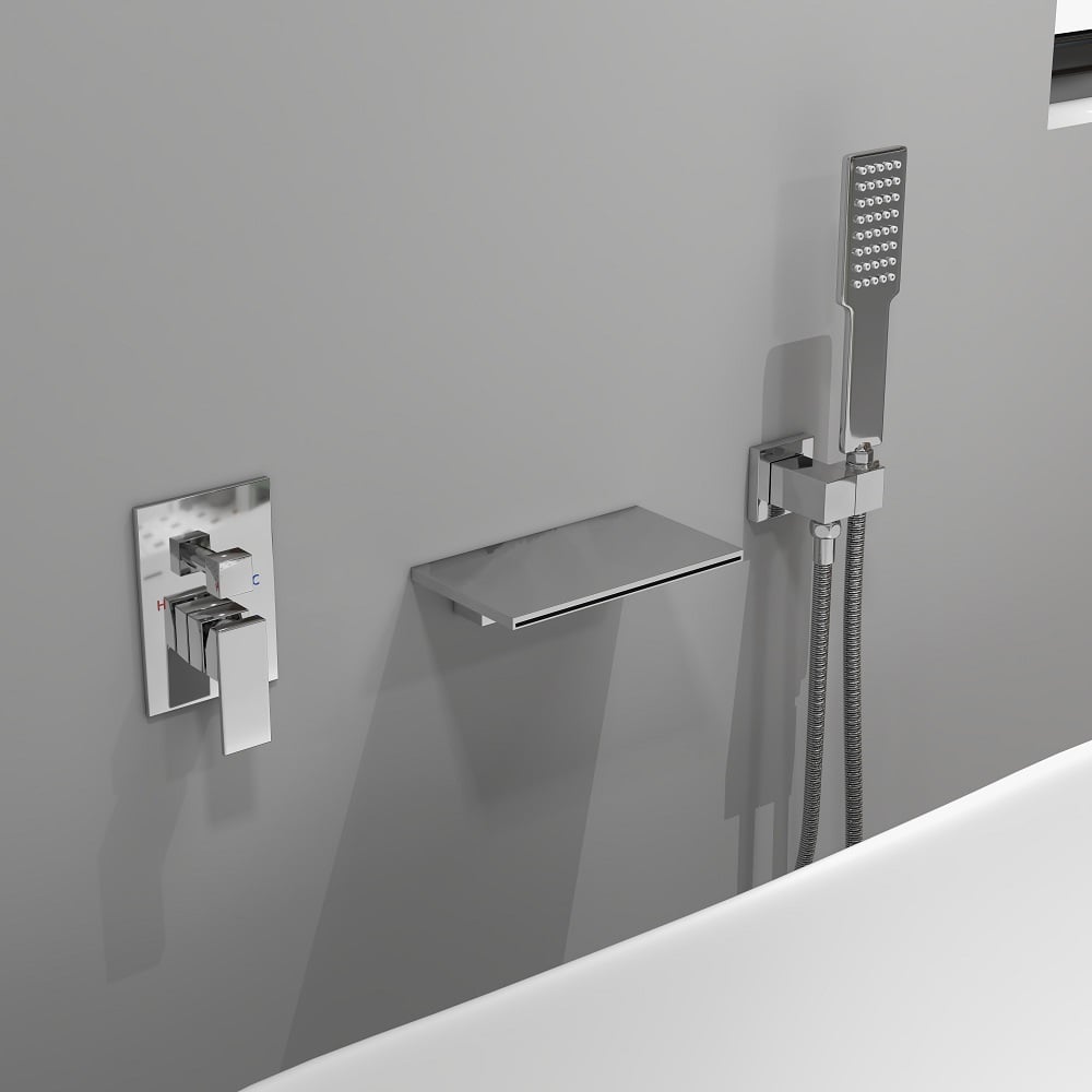 Wall Mount Bath Tap Solid Brass Single Lever Handle in Chrome - 