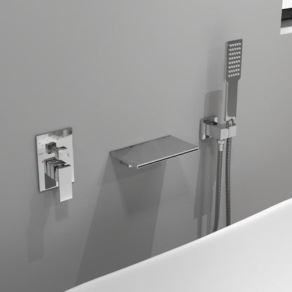 Wall Mount Bath Tap Solid Brass Single Lever Handle in Chrome - 