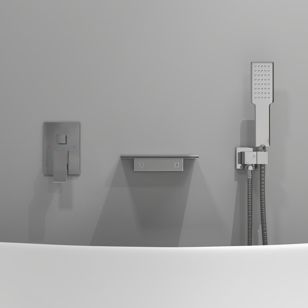 Wall Mount Bath Tap Solid Brass Single Lever Handle in Chrome - 