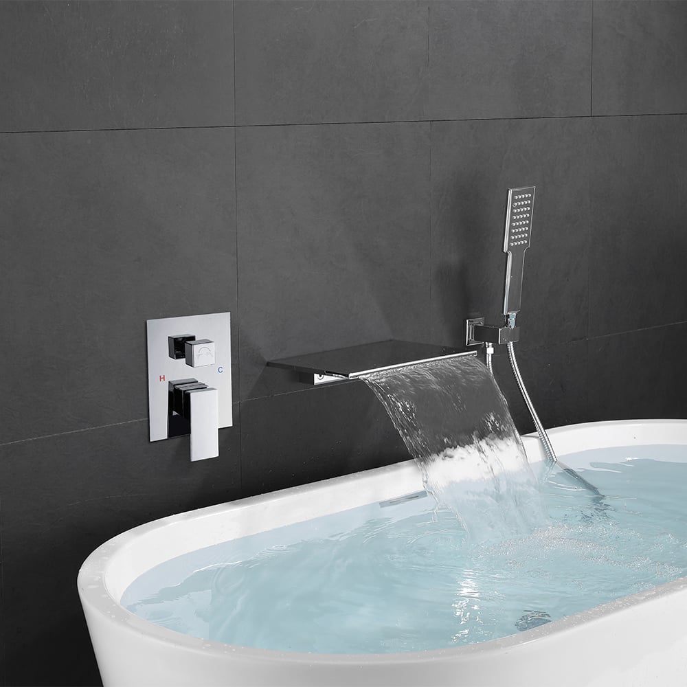 Wall Mount Bath Tap Solid Brass Single Lever Handle in Chrome - Homary