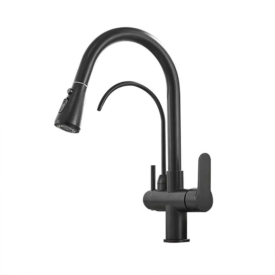 Water Filter Kitchen Faucet Pull Out Faucet in Matte Black Swirling Faucet Solid Brass - 