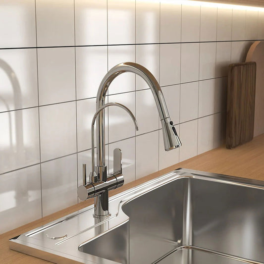 Water Filter Kitchen Faucet Pull Out Faucet in Polished Chrome Solid Brass - Homary