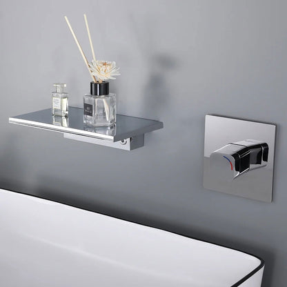 Waterfall Wall Mount Chrome Single Lever Handle Bathroom Basin Tap Solid Brass - 