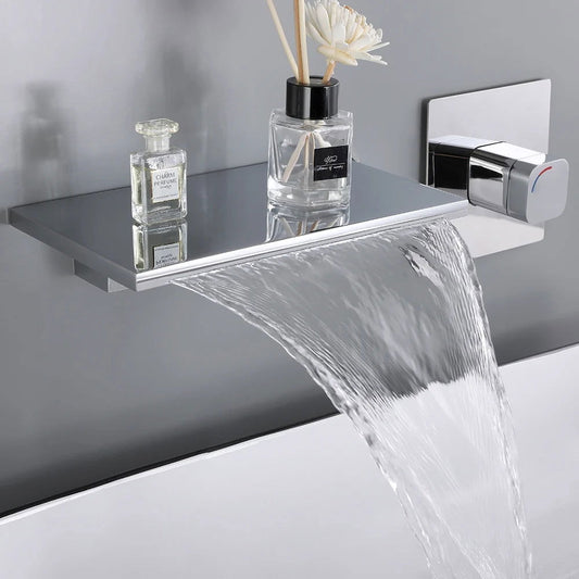 Waterfall Wall Mount Chrome Single Lever Handle Bathroom Basin Tap Solid Brass - Homary