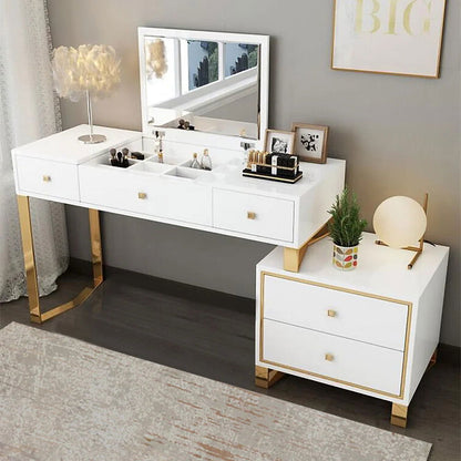 White 2-in-1 Makeup Vanity with Flip Top Mirror & 4 Drawers Modern Writing Table - 
