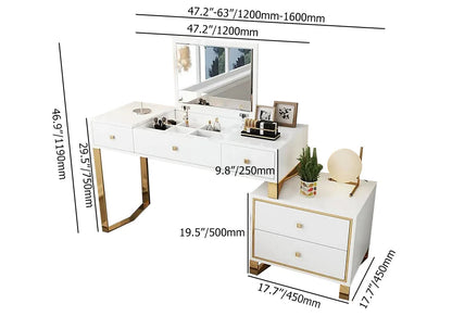 White 2-in-1 Makeup Vanity with Flip Top Mirror & 4 Drawers Modern Writing Table - 