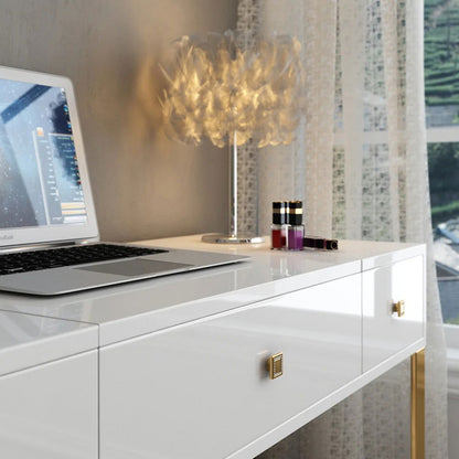 White 2-in-1 Makeup Vanity with Flip Top Mirror & 4 Drawers Modern Writing Table - Homary