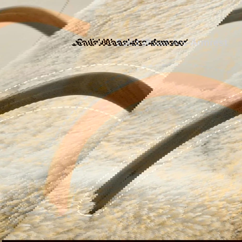 White Boucle Upholstery Rocking Chair Solid Wood Accent Chair in Walnut - 