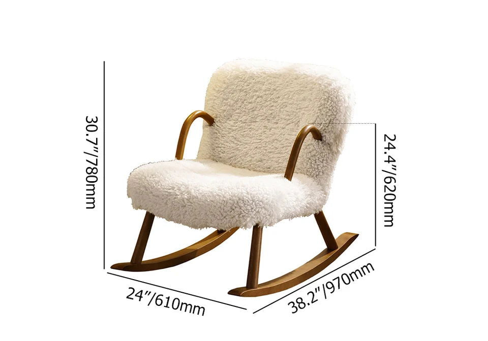 White Boucle Upholstery Rocking Chair Solid Wood Accent Chair in Walnut - 