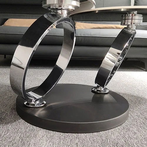 White Extendable Coffee Table with Ring-shaped Metal Pedestal - 