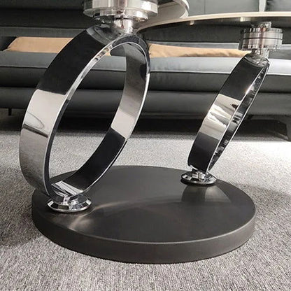 White Extendable Coffee Table with Ring-shaped Metal Pedestal - 