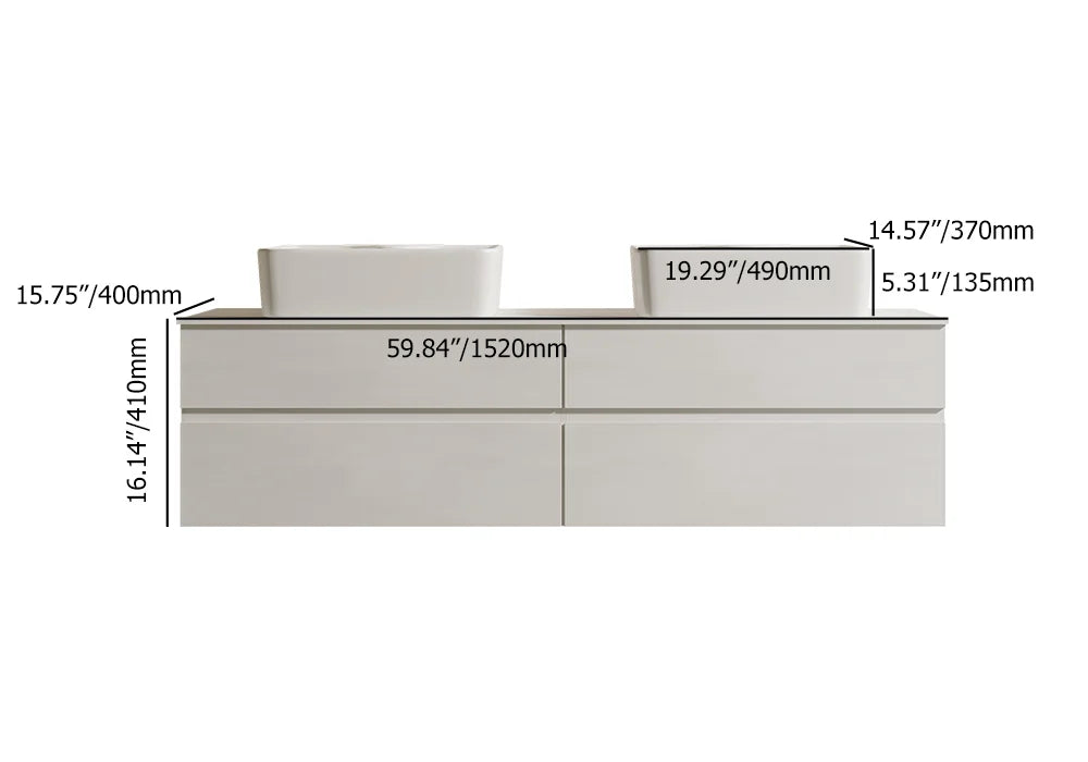 White Floating Bathroom Vanity Set with Faux Marble Top & Ceramic Countertop Basin - 