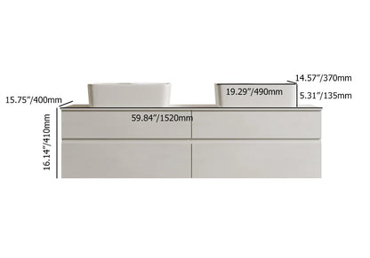 White Floating Bathroom Vanity Set with Faux Marble Top & Ceramic Countertop Basin - 