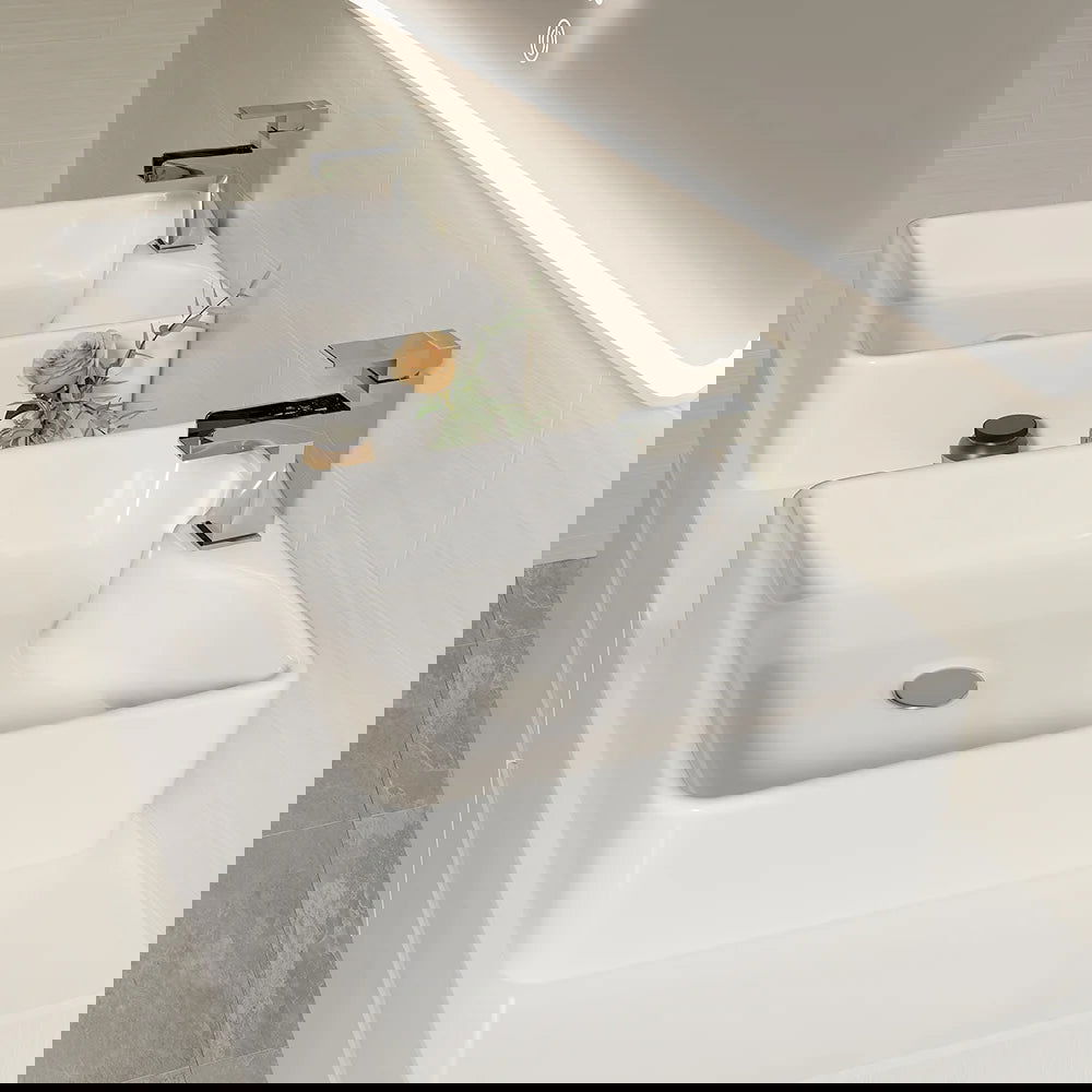 White Floating Bathroom Vanity Set with Faux Marble Top & Ceramic Countertop Basin - 