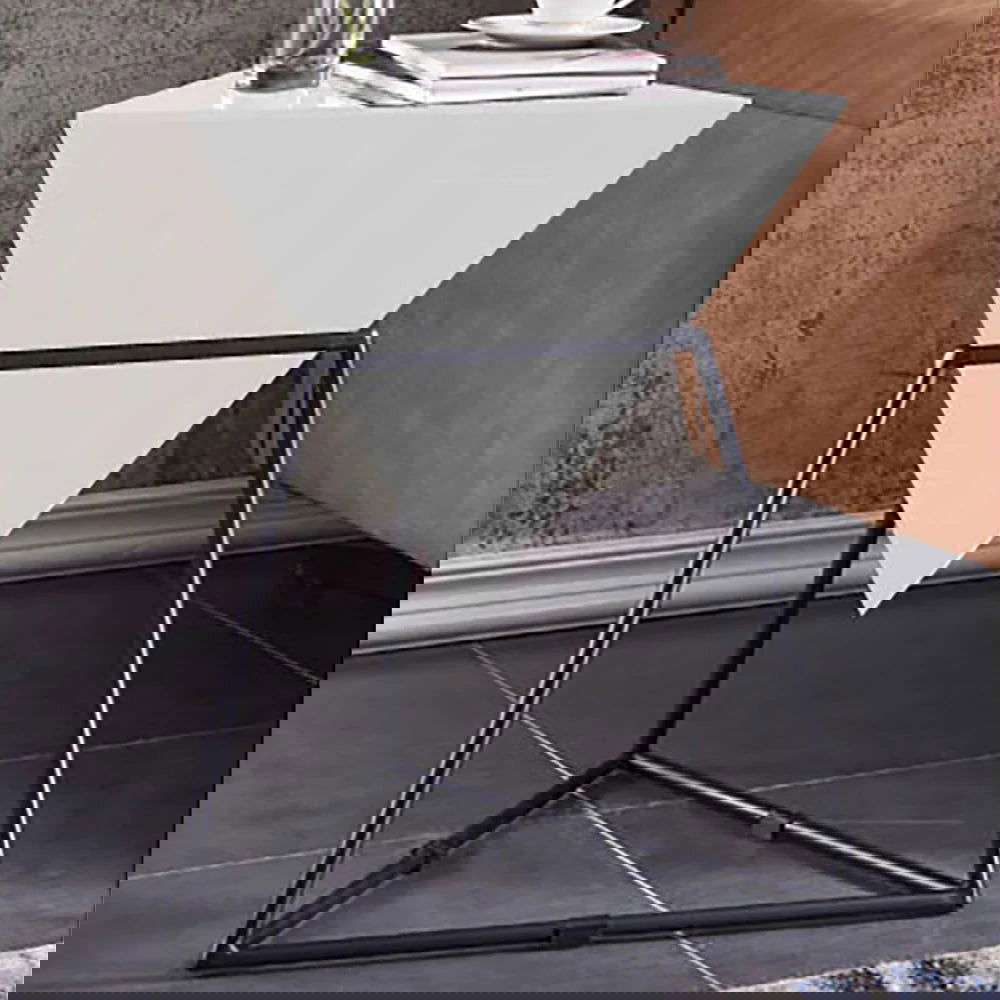 White Geometric End Table Accent Side Table - 