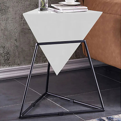 White Geometric End Table Accent Side Table - 