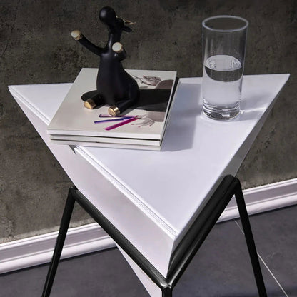 White Geometric End Table Accent Side Table - 