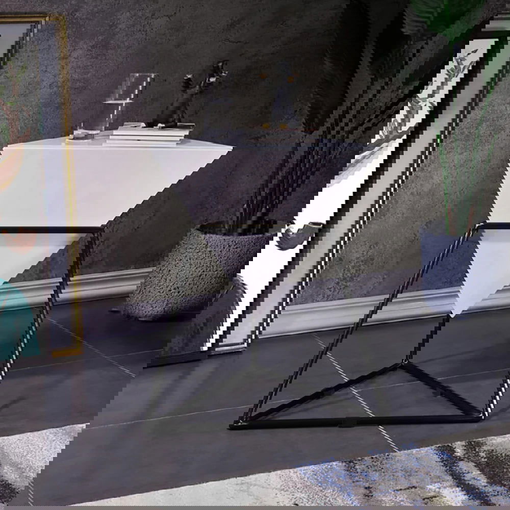 White Geometric End Table Accent Side Table - Homary