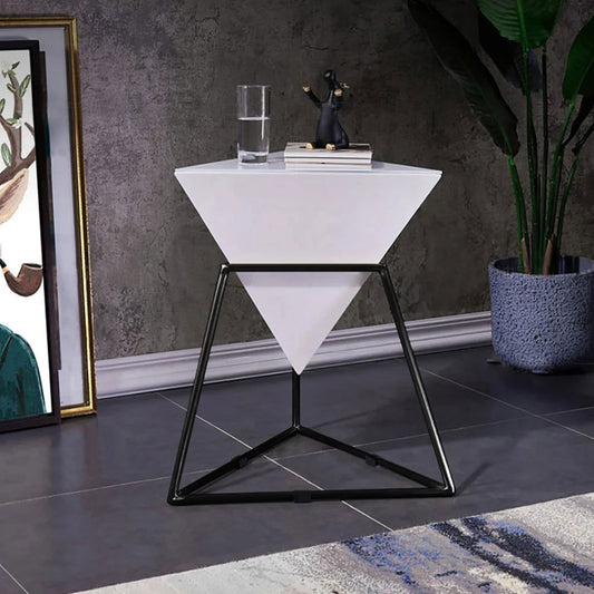 White Geometric End Table Accent Side Table - Homary
