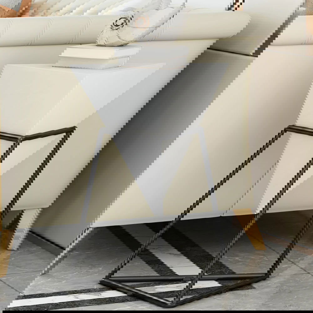 White Geometric End Table Accent Side Table - Homary