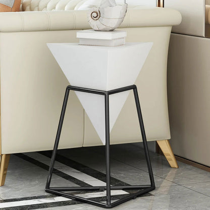White Geometric End Table Accent Side Table - Homary