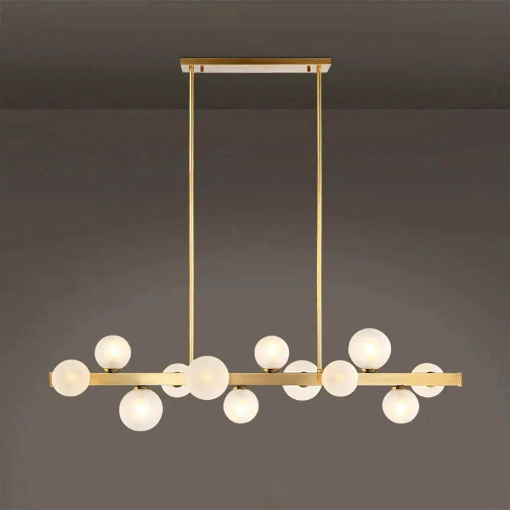 White Globe Shade 12-Light Linear Island Light in Gold - 